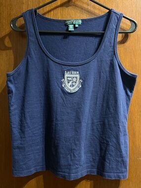 Ralph Lauren Active Navy Scoop Neck Crest on Chest Basic Comfy Tank Top Sz M